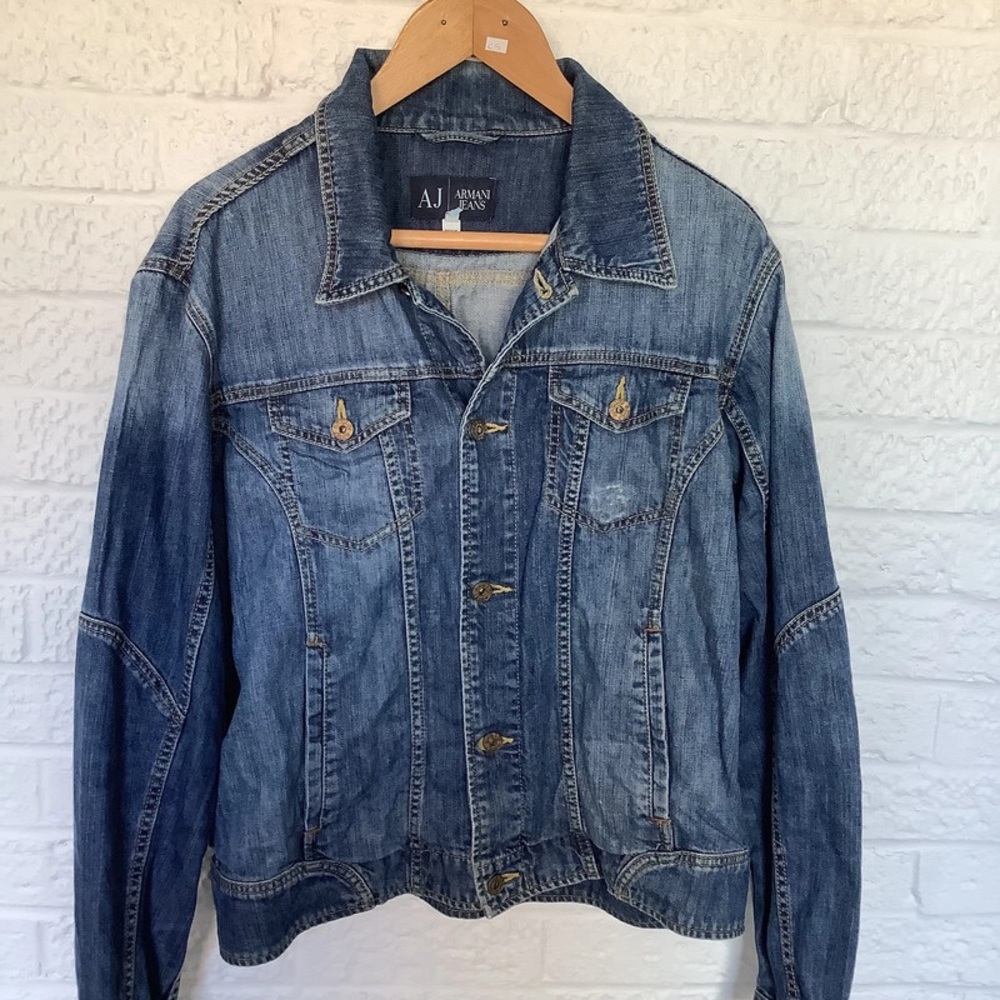 Retro Armani Jeans Indigo 008 Denim Jacket - Size 2XL - P2P 22” - Button Up - Picture 6 of 7